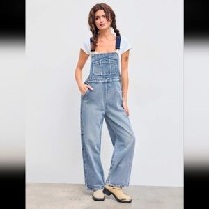 Cider Classic Blue Denim Overalls Large Bnwt Jumpsuit Casual Wide Leg